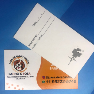 Cartão de Visita Couchê 250g 9x5cm 4x1 Verniz Total Frente Corte Reto 